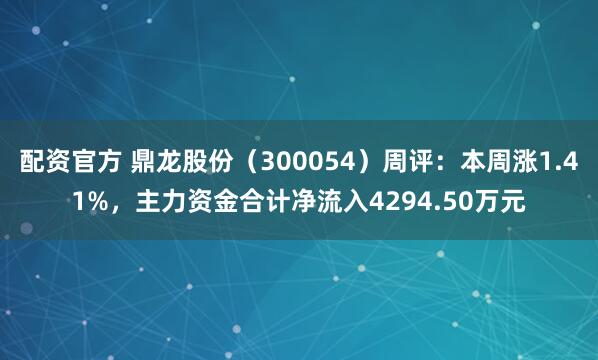 配资官方 鼎龙股份（300054）周评：本周涨1.41%，主力资金合计净流入4294.50万元